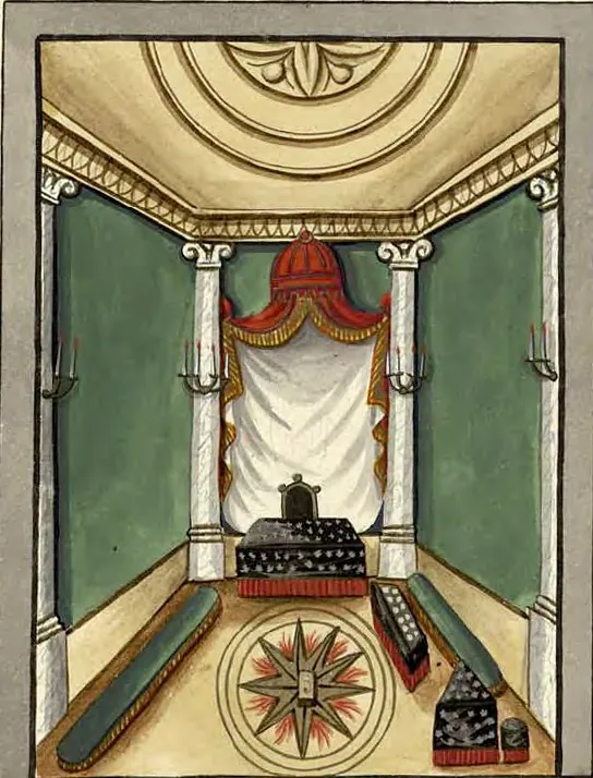 Tableau de la loge du Maître Parfait, manuscrit Quesada, planche XI