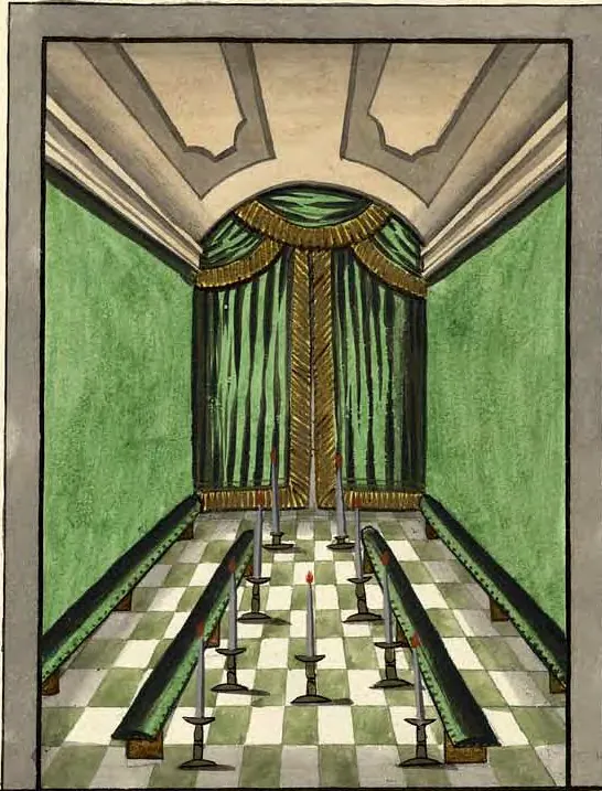 Tableau de la loge du Chevalier d'Orient ou de l'Épée, manuscrit Quesada, planche XXXI