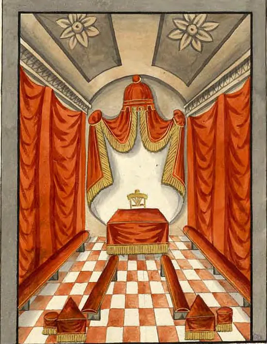 Tableau de la loge du Chevalier d'Orient ou de l'Épée, manuscrit Quesada, planche XXXII