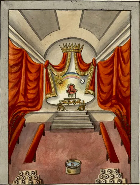 Tableau de la loge du Chevalier d'Orient et d'Occident, manuscrit Quesada, planche XXXVII
