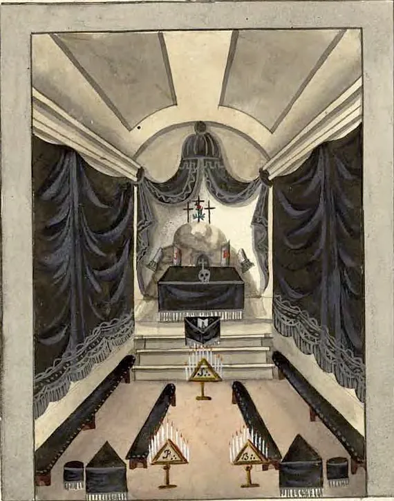 Tableau de la loge du Chevalier Rose-Croix, manuscrit Quesada, planche XLI