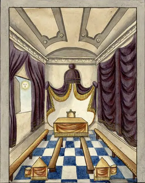 Tableau de la loge du Noachite ou Chevalier Prussien, manuscrit Quesada, planche XLVIII