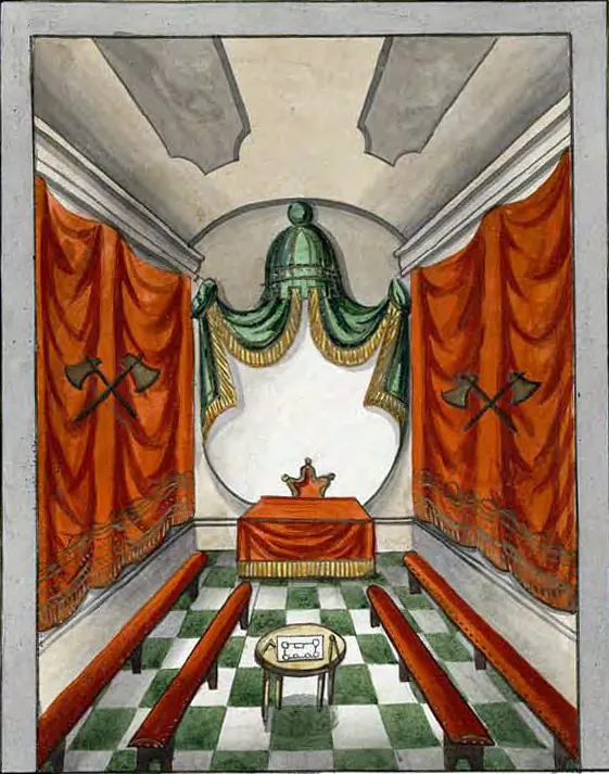 Tableau de la loge du Chevalier de Royal Hache, manuscrit Quesada, planche L