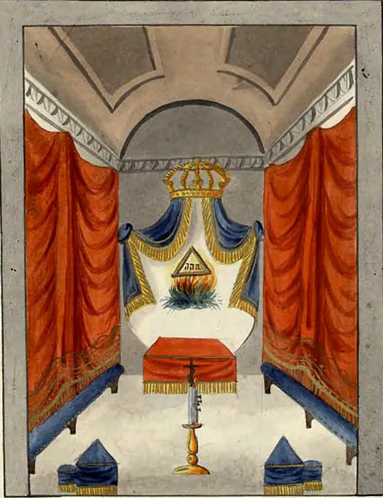 Tableau de la loge du Chevalier du Serpent d'Airain, manuscrit Quesada, planche LVIII